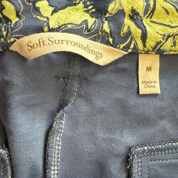 Soft Surroundings Blue and Yellow Metallic Stretch Crop Pull-On Pants- M - Picture 3 of 8